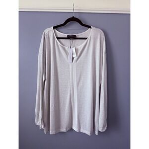 NWT Sanctuary Women's‎ Plus Size 3X White shimmer sparkle top split neck NWT